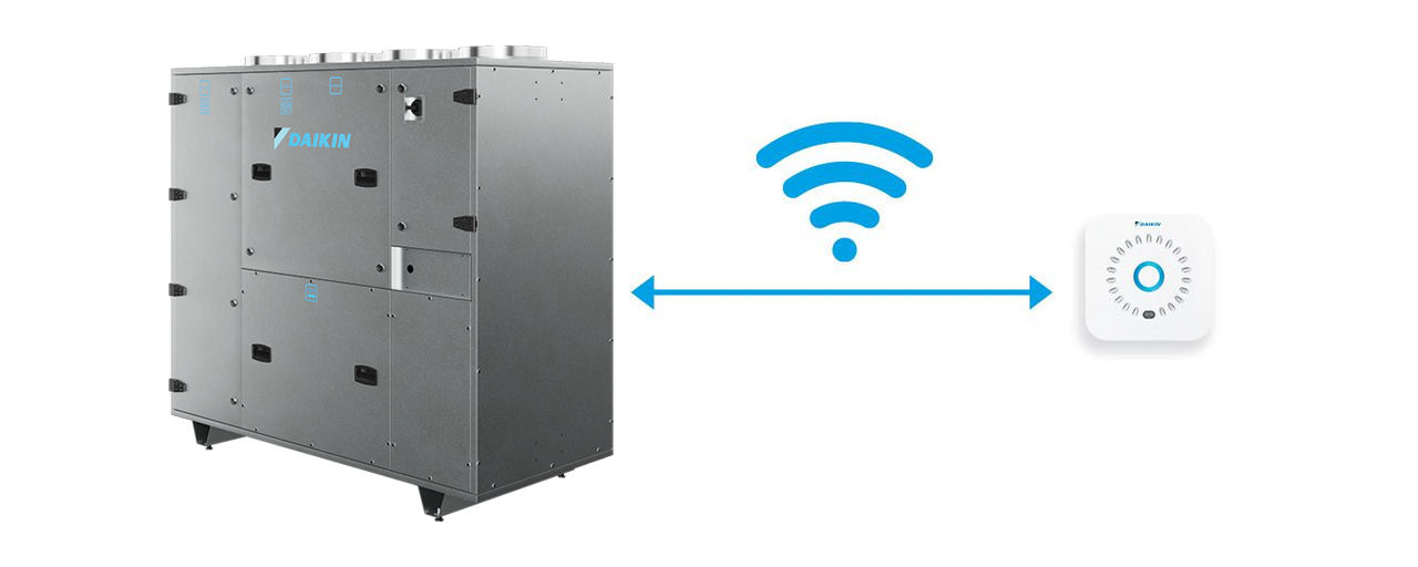 Kuva saumattomasta Daikinin sisäilman laadun anturin integroitumisesta Compact T Series -tuloilmakoneeseen